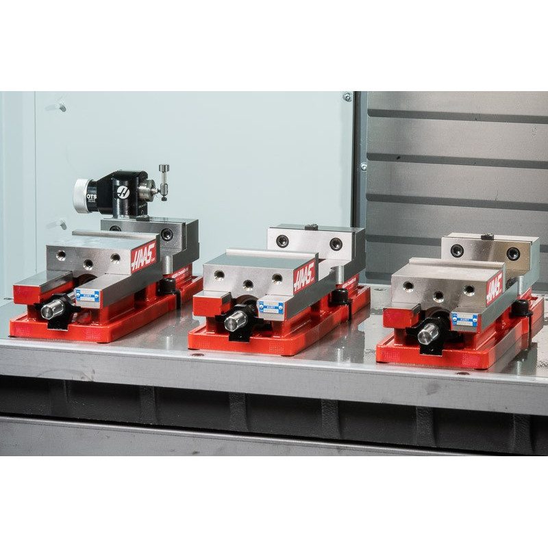 Pack of 4, 100mm (4") Single-Station Fixed-Jaw Vise, 165mm (6.5") Opening, Flange Style, Haas Workholding by Kurt