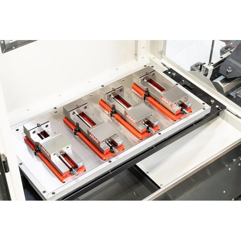 Pack of 4, 100mm (4") Single-Station Fixed-Jaw Vise, 165mm (6.5") Opening, Flange Style, Haas Workholding by Kurt