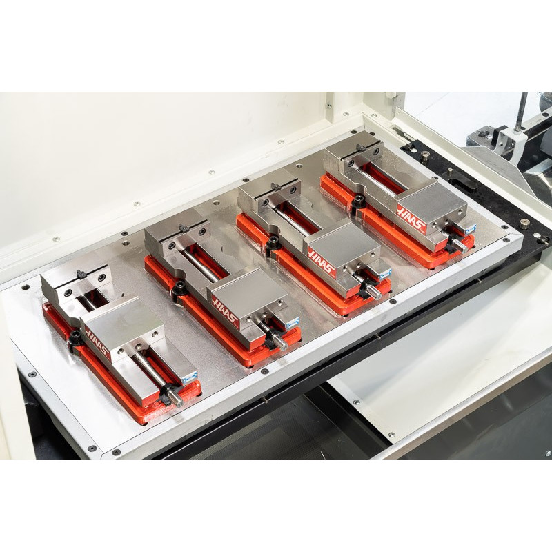 Pack of 4, 100mm (4") Single-Station Fixed-Jaw Vise, 165mm (6.5") Opening, Flange Style, Haas Workholding by Kurt