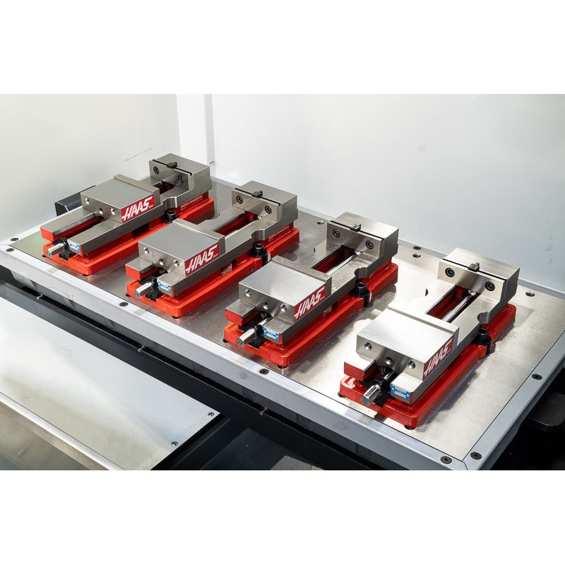 Pack of 4, 100mm (4") Single-Station Fixed-Jaw Vise, 165mm (6.5") Opening, Flange Style, Haas Workholding by Kurt