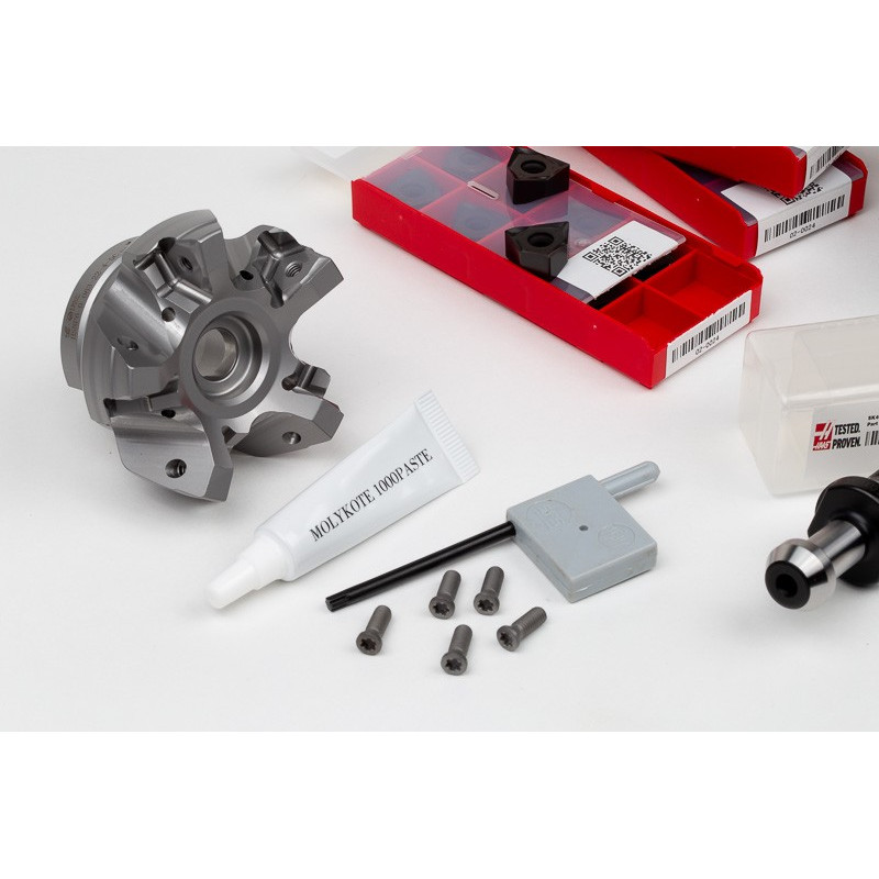 HS6NP, 63mm Diameter Complete Shell Mill Kit, SK40/DIN Holder, 35mm Gage Length, Grade HMP35, TSC