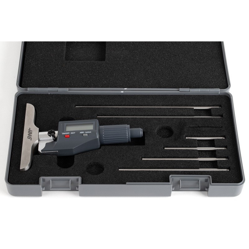 0-6" (0-150mm) Digital Depth Micrometer, 4" (102mm) Base, 0.00005" (0.001mm) Resolution