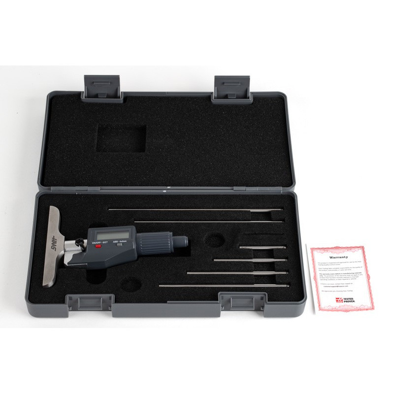 0-6" (0-150mm) Digital Depth Micrometer, 4" (102mm) Base, 0.00005" (0.001mm) Resolution