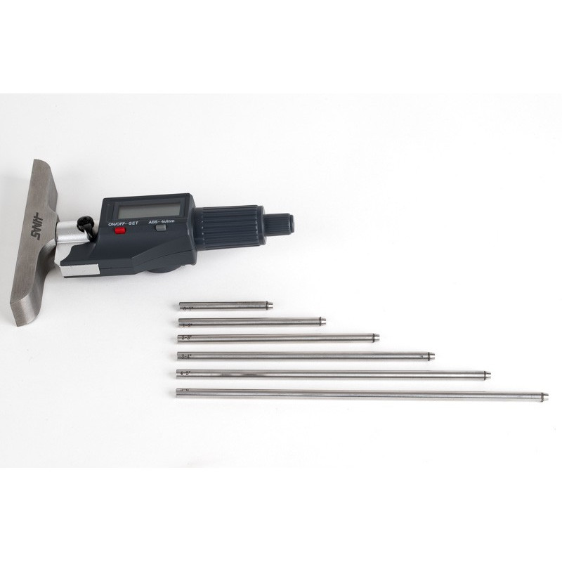 0-6" (0-150mm) Digital Depth Micrometer, 4" (102mm) Base, 0.00005" (0.001mm) Resolution