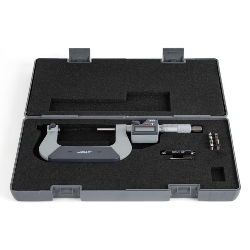50-75mm (2-3") Digital Screw Thread Micrometer, Rotating Spindle, 0.001mm (0.00005") Resolution, 0.01mm Graduation