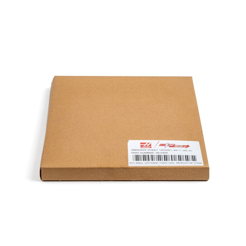 Cloth Abrasive Sheet, 9" Width x 11" Length, Aluminum Oxide, 120 Grit, Fine-Grade - Pack of 25