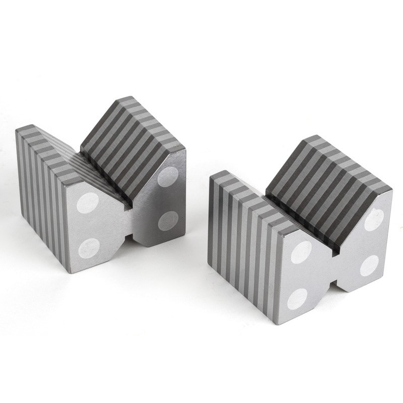 Пара магнітних індукційних V-подібних блоків, 50x58x46 мм, діаметр заготовки 50 мм, подвійний V-подібний виступ 90°