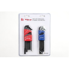 Набір із 22 комбінованих шестигранних ключів з кульковим кінцем, L-подібний, 0,05" - 3/8" та 1,5 мм - 10 мм