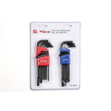 Набір із 22 предметів, комбінованих шестигранних ключів з кульковим кінцем та довгою рукояткою, L-подібний, 0,05" - 3/8" та 1,5 мм - 10 мм