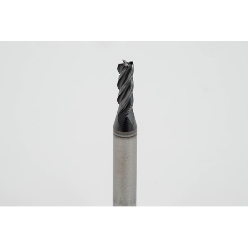 4mm Dia. Carbide End Mill, 4 Flute, Hyb. AlCrN Coated, 6mm Smooth Shank x 12mm LOC, 0.15mm Chamfer, HTPM
