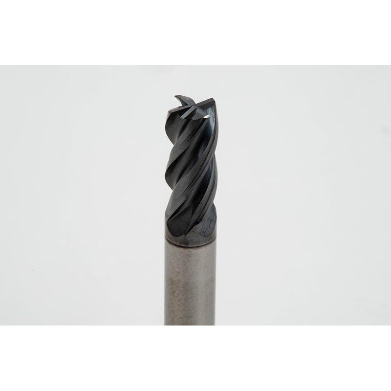 6mm Dia. Carbide End Mill, 4 Flute, Hyb. AlCrN Coated, 6mm Smooth Shank x 13mm LOC, 0.2mm Chamfer, HTPM