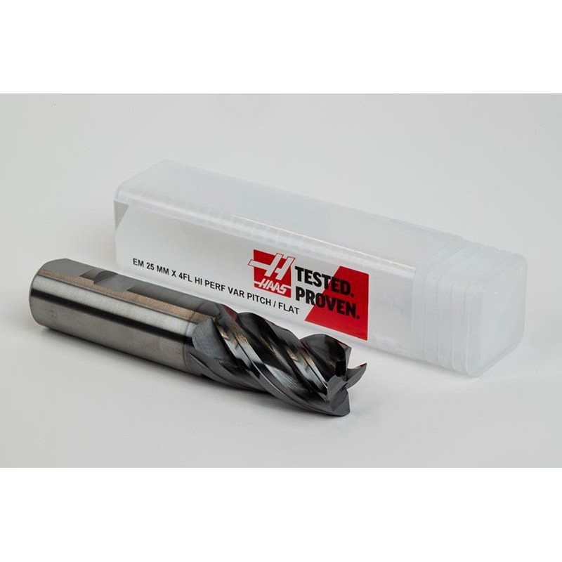 25mm Dia. Carbide End Mill, 4 Flute, Hyb. AlCrN Coated, 25mm Weldon Shank x 45mm LOC, 0.5mm Chamfer, HTPM