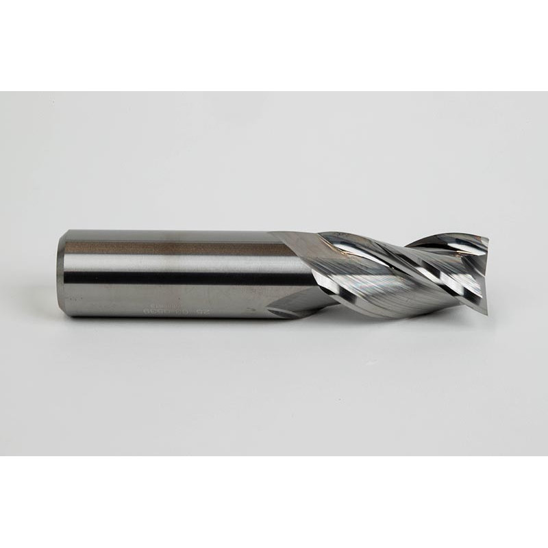 25mm Dia. Carbide End Mill, 3 Flute, Uncoated, 25mm Smooth Shank x 45mm LOC, Square Profile, HSAM2