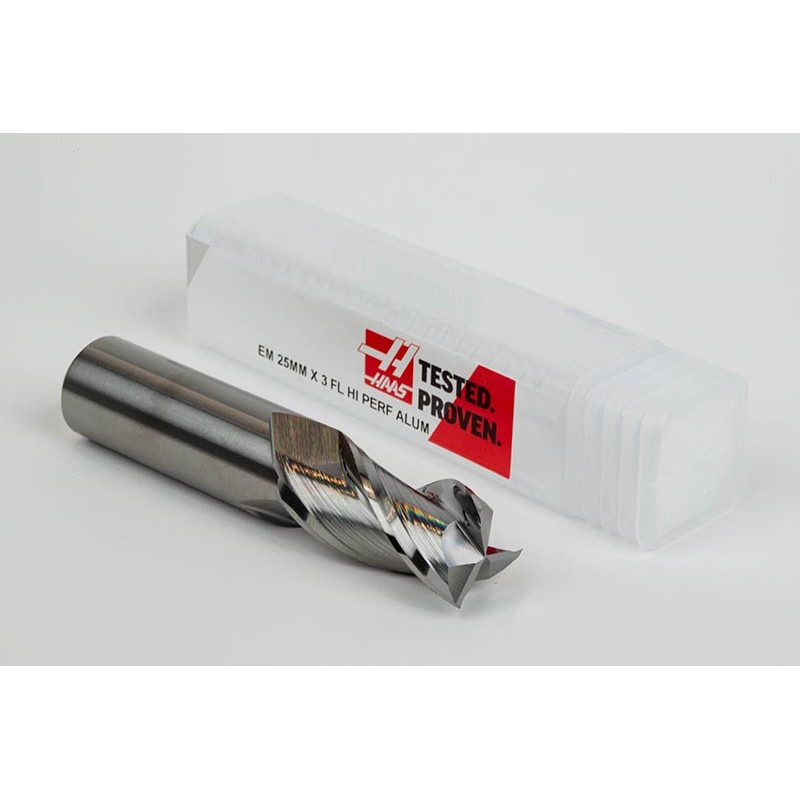 25mm Dia. Carbide End Mill, 3 Flute, Uncoated, 25mm Smooth Shank x 45mm LOC, Square Profile, HSAM2