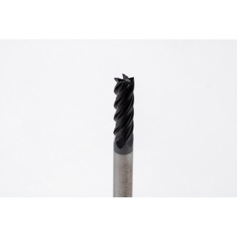 4mm Dia. Carbide End Mill, 5 Flute, AlTiN Coated, 4mm Smooth Shank x 12mm LOC, Square Profile, HTM