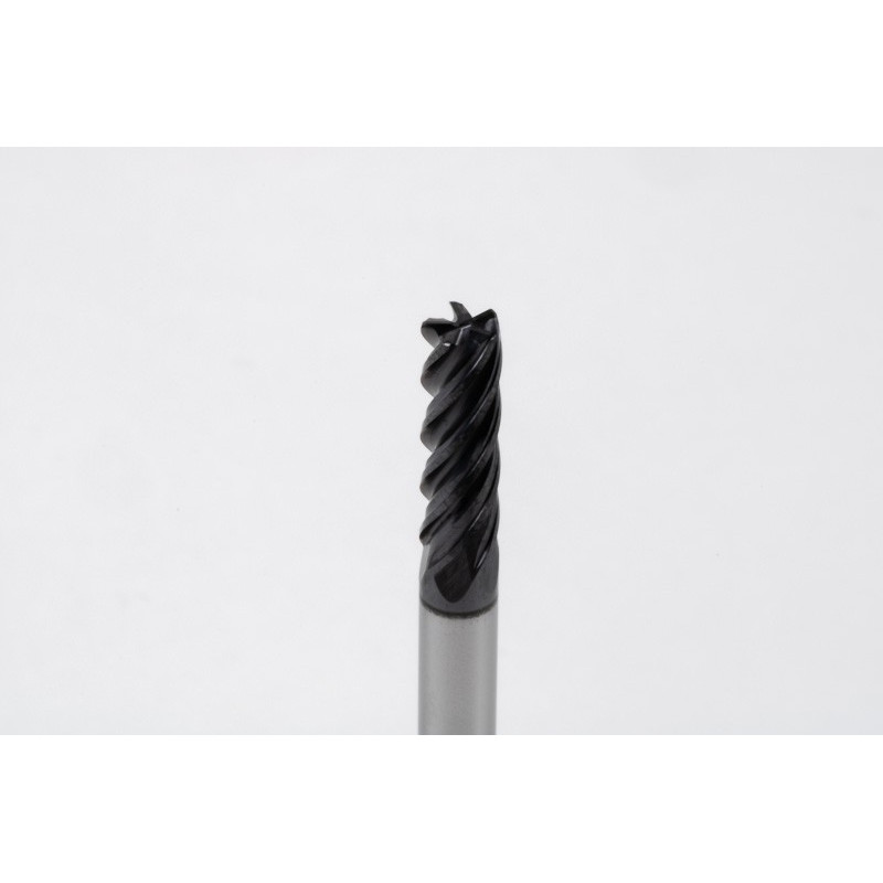 4mm Dia. Carbide End Mill, 5 Flute, AlTiN Coated, 4mm Smooth Shank x 12mm LOC, 0.3mm Radius, HTM