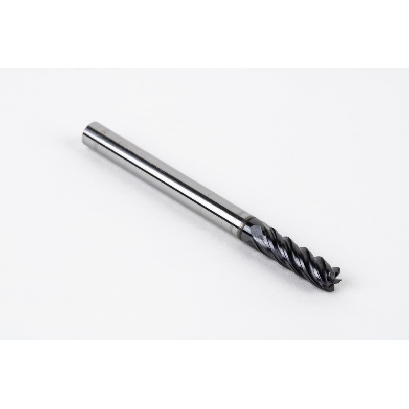4mm Dia. Carbide End Mill, 5 Flute, AlTiN Coated, 4mm Smooth Shank x 12mm LOC, 0.5mm Radius, HTM