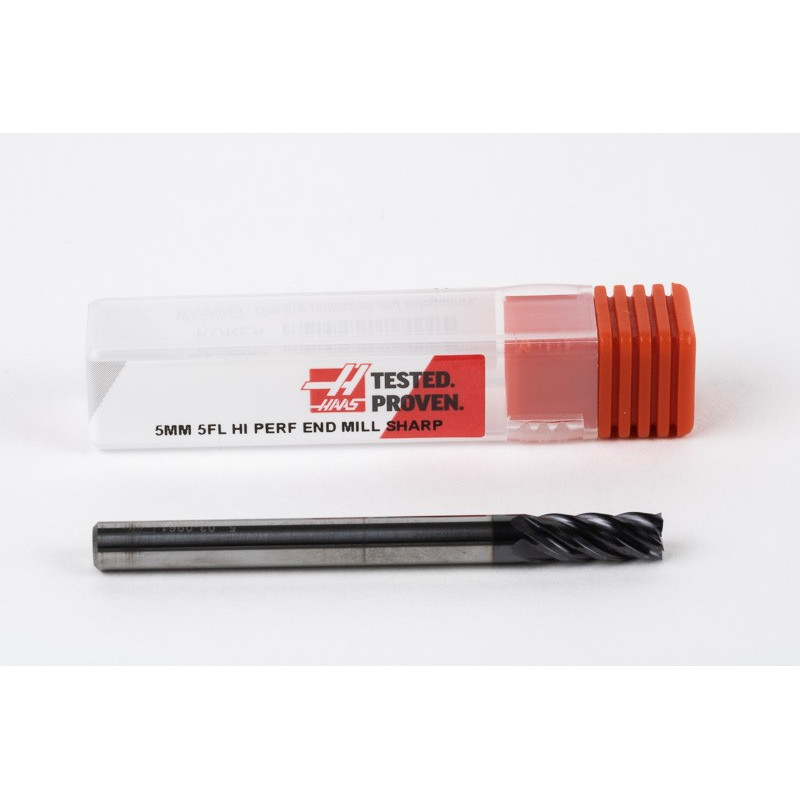 5mm Dia. Carbide End Mill, 5 Flute, AlTiN Coated, 5mm Smooth Shank x 12mm LOC, Square Profile, HTM