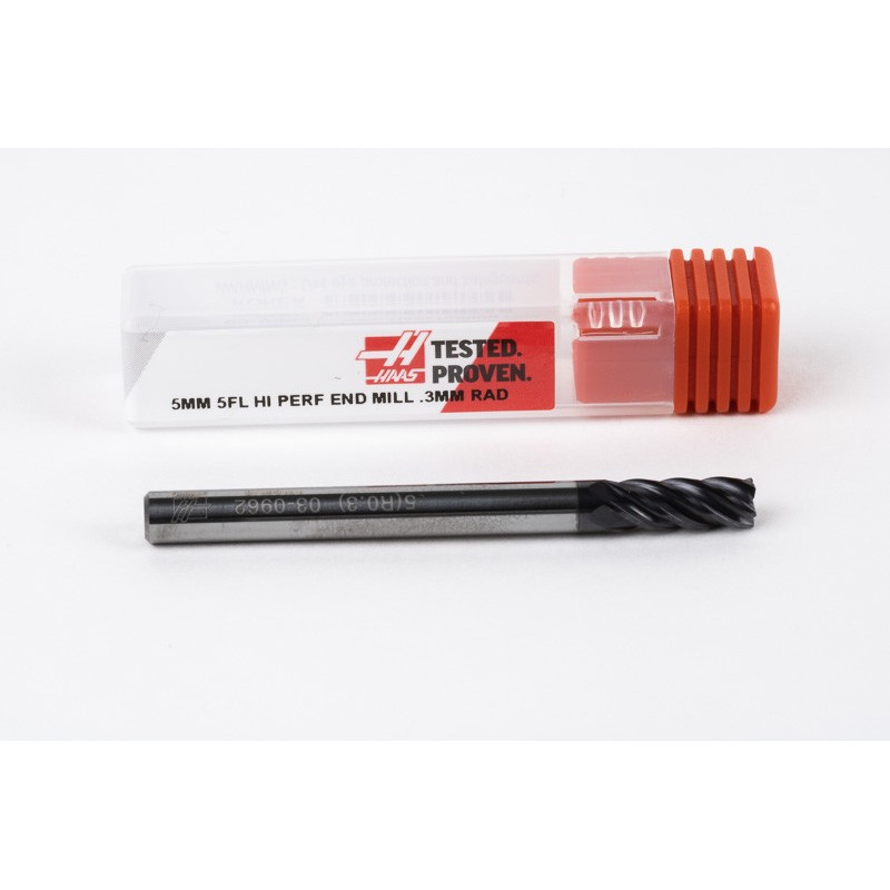 5mm Dia. Carbide End Mill, 5 Flute, AlTiN Coated, 5mm Smooth Shank x 12mm LOC, 0.3mm Radius, HTM