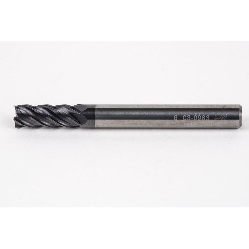 6mm Dia. Carbide End Mill, 5 Flute, AlTiN Coated, 6mm Smooth Shank x 15mm LOC, Square Profile, HTM