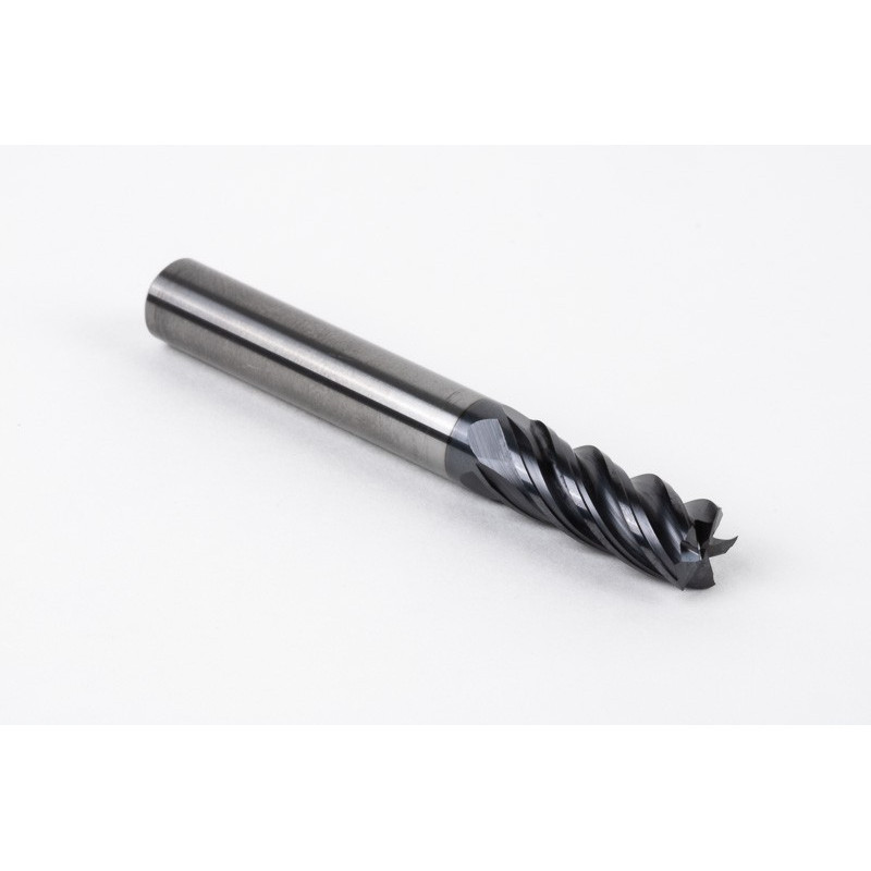 8mm Dia. Carbide End Mill, 5 Flute, AlTiN Coated, 8mm Smooth Shank x 20mm LOC, Square Profile, HTM