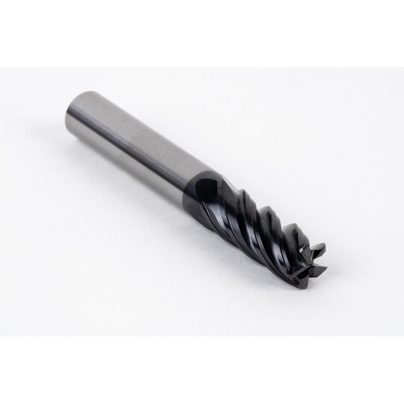 10mm Dia. Carbide End Mill, 5 Flute, AlTiN Coated, 10mm Smooth Shank x 25mm LOC, 1mm Radius, HTM