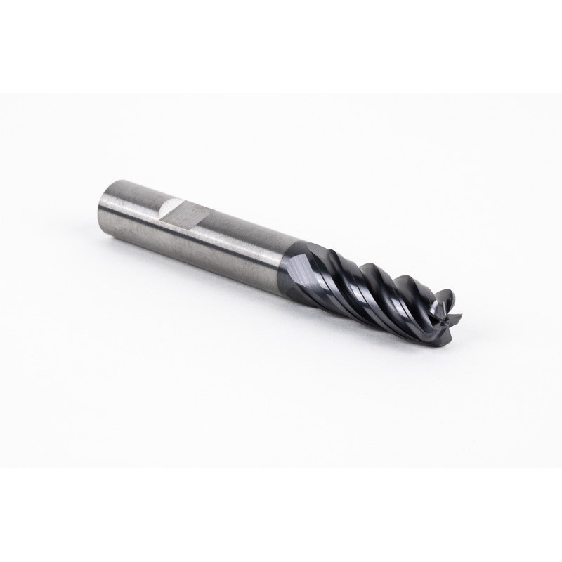 12mm Dia. Carbide End Mill, 5 Flute, AlTiN Coated, 12mm Weldon Shank x 30mm LOC, 2mm Radius, HTM