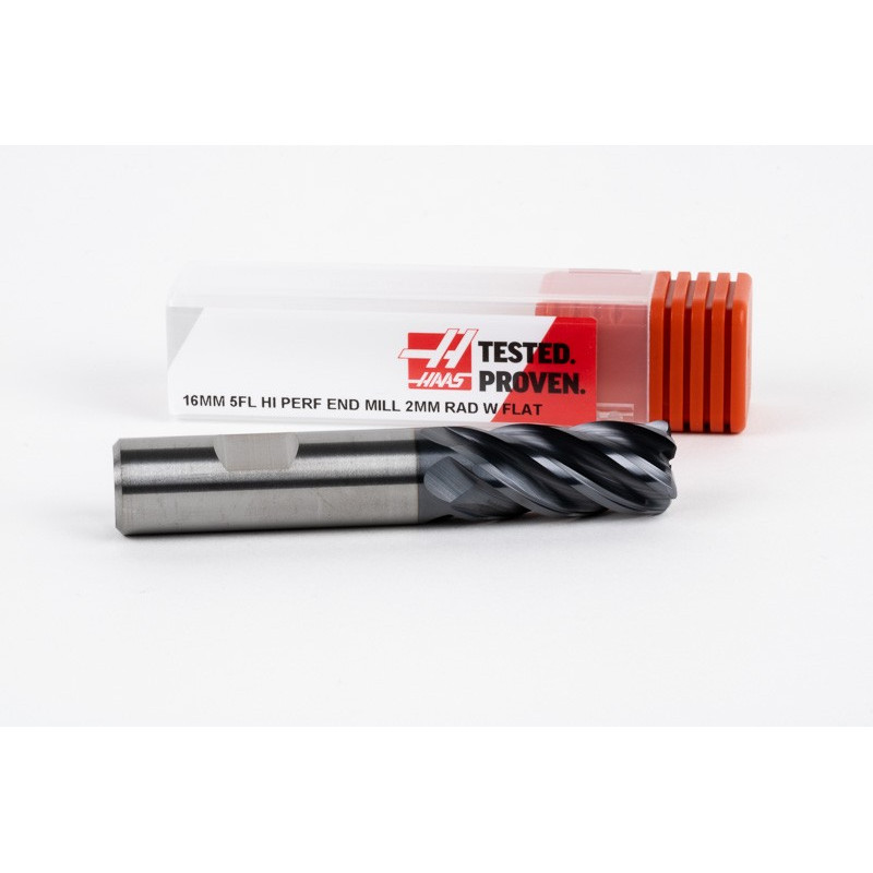 16mm Dia. Carbide End Mill, 5 Flute, AlTiN Coated, 16mm Weldon Shank x 32mm LOC, 2mm Radius, HTM