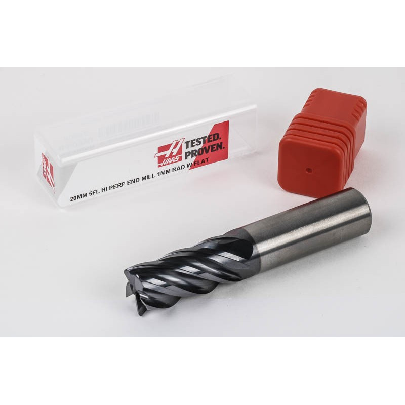 20mm Dia. Carbide End Mill, 5 Flute, AlTiN Coated, 20mm Weldon Shank x 40mm LOC, 1mm Radius, HTM