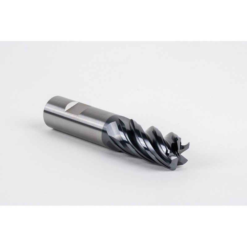 20mm Dia. Carbide End Mill, 5 Flute, AlTiN Coated, 20mm Weldon Shank x 40mm LOC, 2mm Radius, HTM