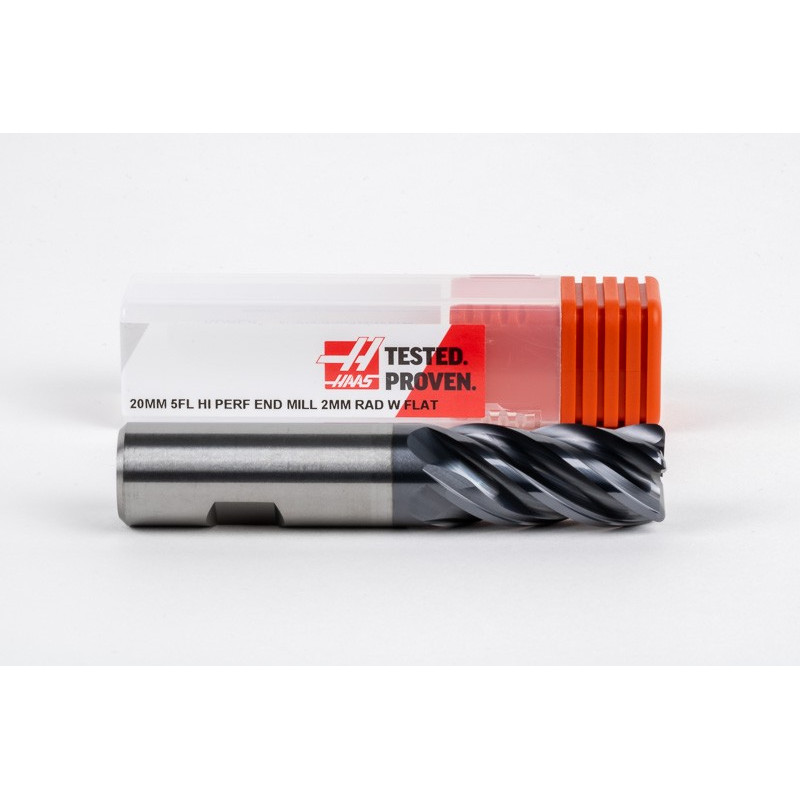 20mm Dia. Carbide End Mill, 5 Flute, AlTiN Coated, 20mm Weldon Shank x 40mm LOC, 2mm Radius, HTM