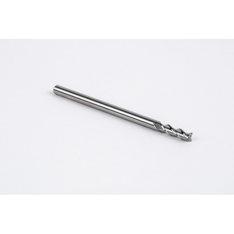 3mm Dia. Carbide End Mill, 3 Flute, Uncoated, 3mm Smooth Shank x 9mm LOC, Square Profile, HSAM2