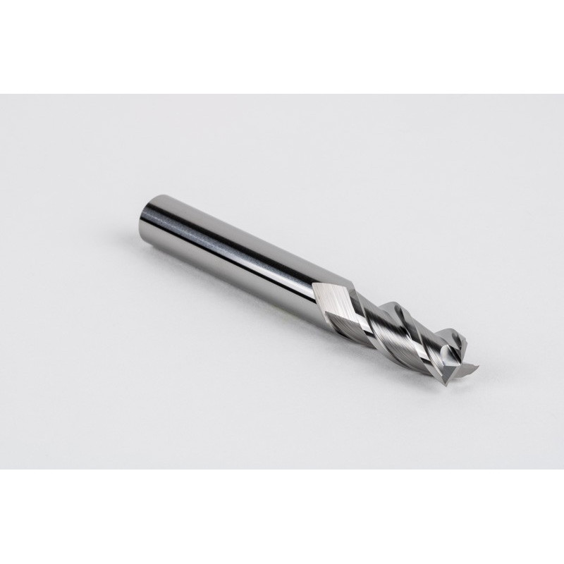 8mm Dia. Carbide End Mill, 3 Flute, Uncoated, 8mm Smooth Shank x 20mm LOC, Square Profile, HSAM2