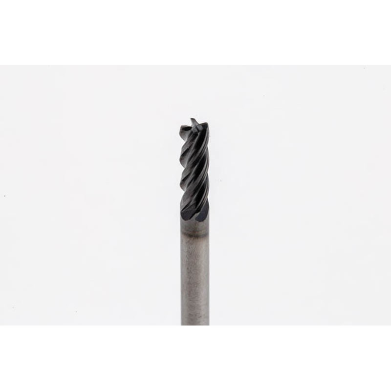 3mm Dia. Carbide End Mill, 4 Flute, Hyb. AlCrN Coated, 3mm Smooth Shank x 9mm LOC, 0.3mm Radius, HTPM