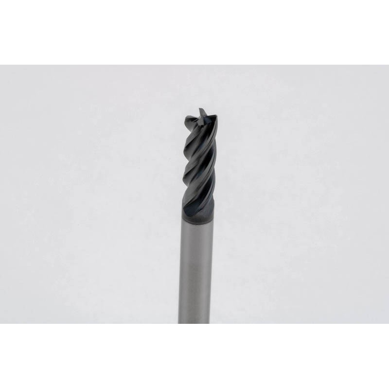 4mm Dia. Carbide End Mill, 4 Flute, Hyb. AlCrN Coated, 4mm Smooth Shank x 12mm LOC, 0.3mm Radius, HTPM