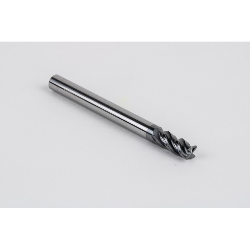 5mm Dia. Carbide End Mill, 4 Flute, Hyb. AlCrN Coated, 5mm Smooth Shank x 12mm LOC, 0.3mm Radius, HTPM