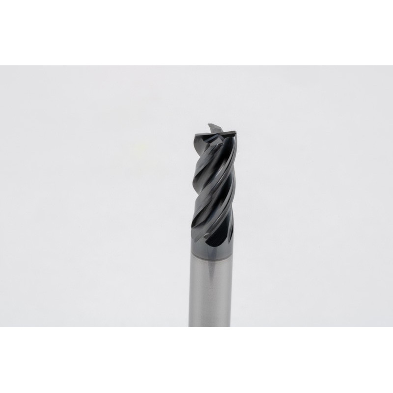 5mm Dia. Carbide End Mill, 4 Flute, Hyb. AlCrN Coated, 5mm Smooth Shank x 12mm LOC, 0.3mm Radius, HTPM