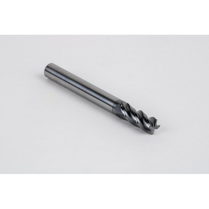 6mm Dia. Carbide End Mill, 4 Flute, Hyb. AlCrN Coated, 6mm Smooth Shank x 15mm LOC, 0.5mm Radius, HTPM