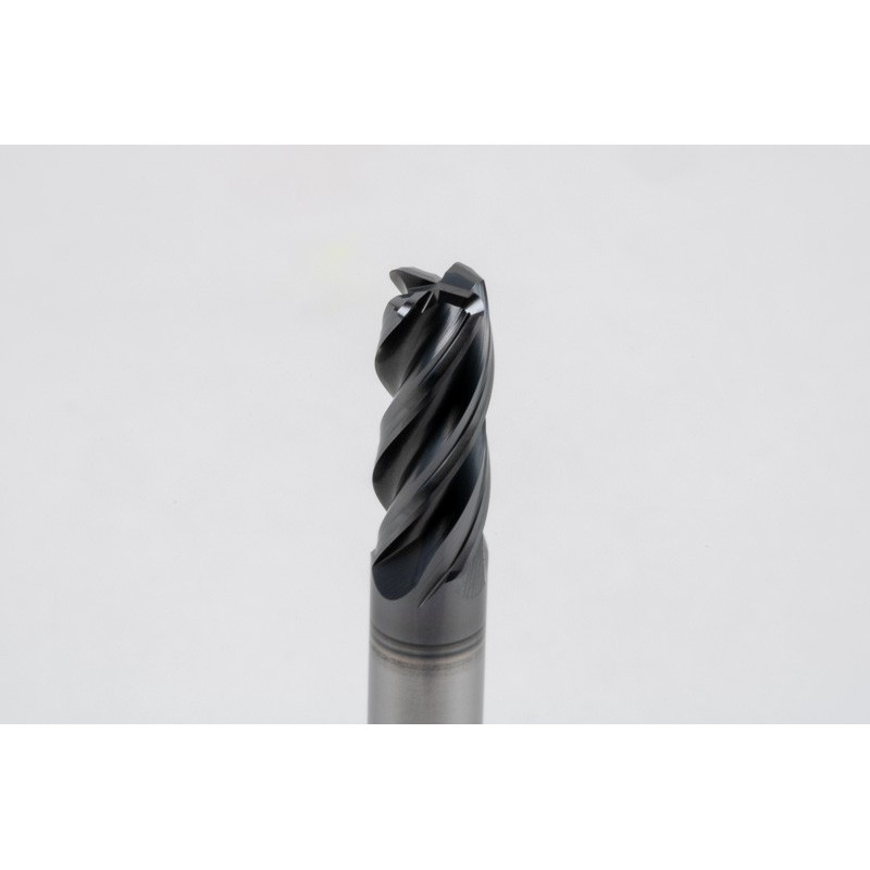 6mm Dia. Carbide End Mill, 4 Flute, Hyb. AlCrN Coated, 6mm Smooth Shank x 15mm LOC, 1mm Radius, HTPM