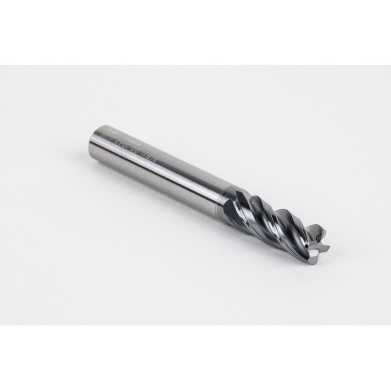 8mm Dia. Carbide End Mill, 4 Flute, Hyb. AlCrN Coated, 8mm Smooth Shank x 20mm LOC, 1mm Radius, HTPM