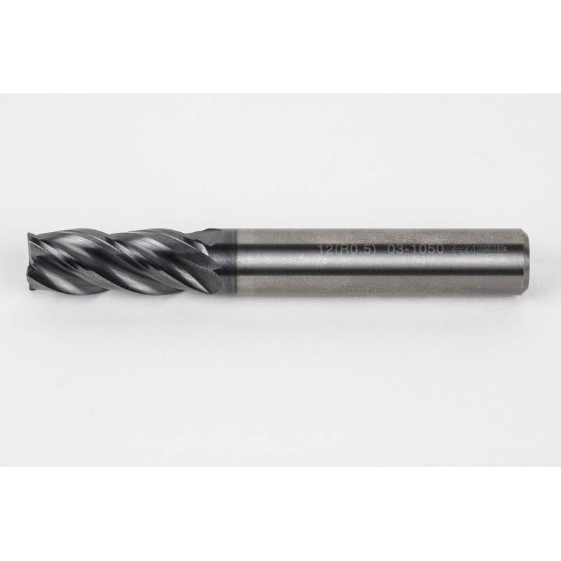 12mm Dia. Carbide End Mill, 4 Flute, Hyb. AlCrN Coated, 12mm Weldon Shank x 30mm LOC, 0.5mm Radius, HTPM