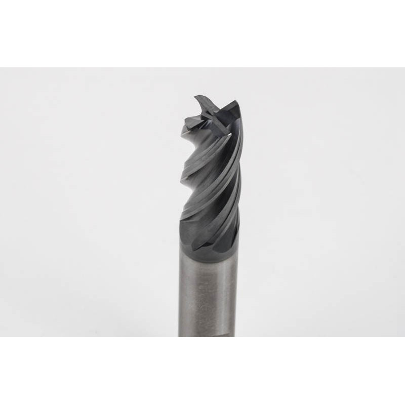 12mm Dia. Carbide End Mill, 4 Flute, Hyb. AlCrN Coated, 12mm Weldon Shank x 30mm LOC, 0.5mm Radius, HTPM