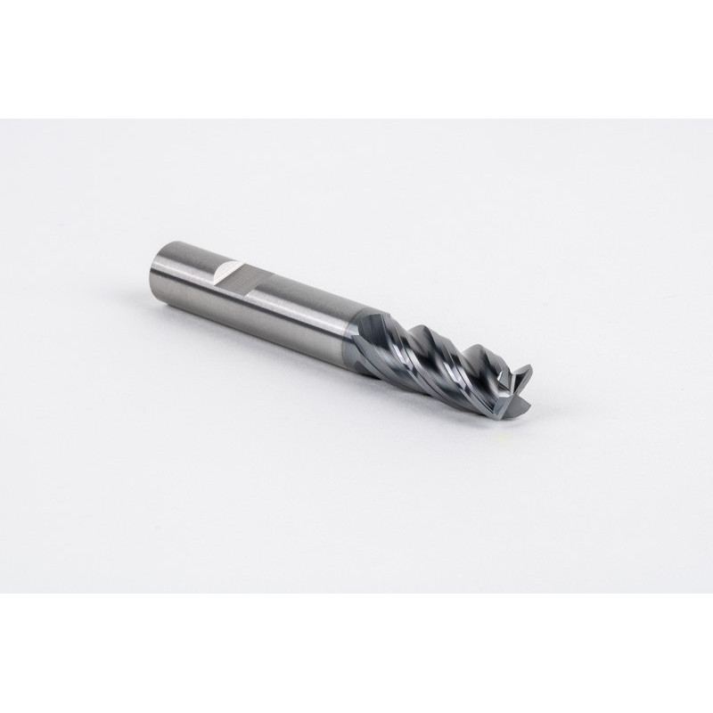12mm Dia. Carbide End Mill, 4 Flute, Hyb. AlCrN Coated, 12mm Weldon Shank x 30mm LOC, 1mm Radius, HTPM