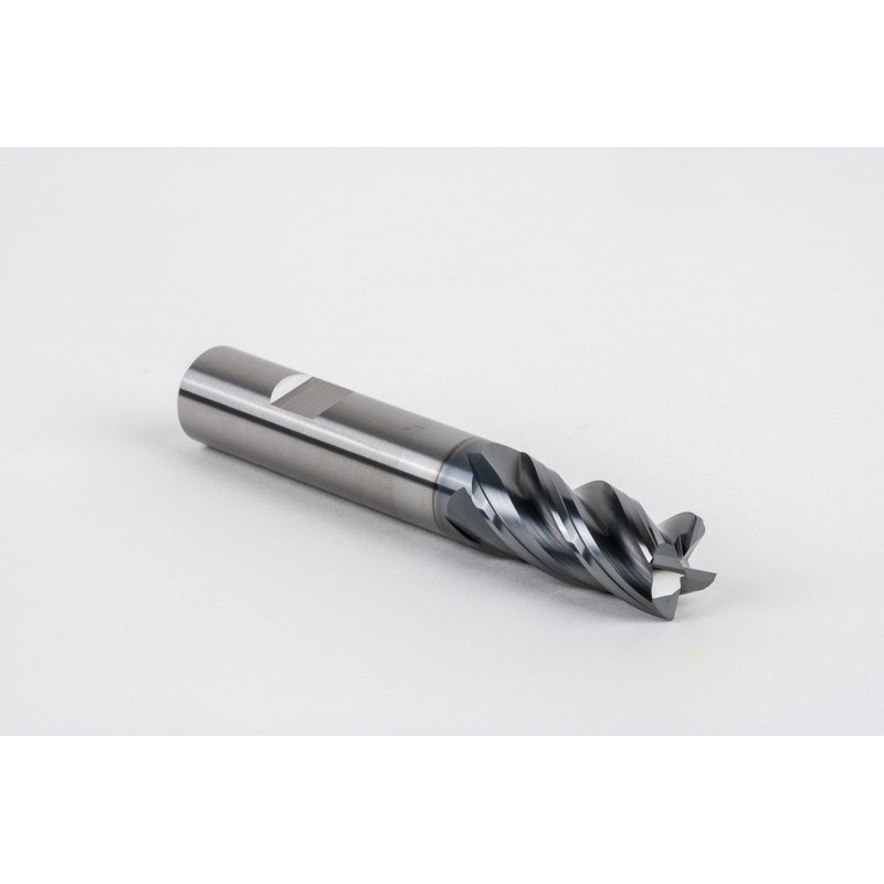 14mm Dia. Carbide End Mill, 4 Flute, Hyb. AlCrN Coated, 14mm Weldon Shank x 30mm LOC, 0.5mm Radius, HTPM