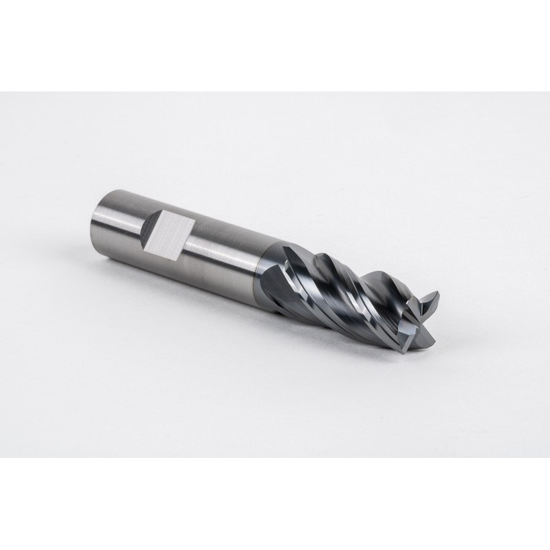 16mm Dia. Carbide End Mill, 4 Flute, Hyb. AlCrN Coated, 16mm Weldon Shank x 32mm LOC, 0.5mm Radius, HTPM