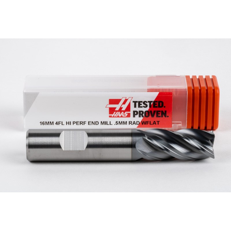 16mm Dia. Carbide End Mill, 4 Flute, Hyb. AlCrN Coated, 16mm Weldon Shank x 32mm LOC, 0.5mm Radius, HTPM