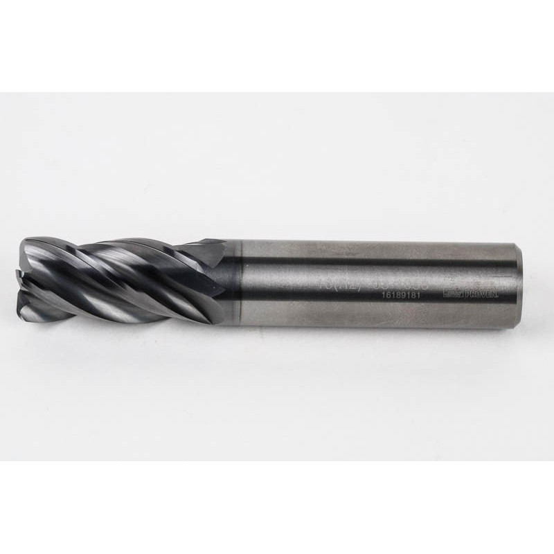 16mm Dia. Carbide End Mill, 4 Flute, Hyb. AlCrN Coated, 16mm Weldon Shank x 32mm LOC, 2mm Radius, HTPM