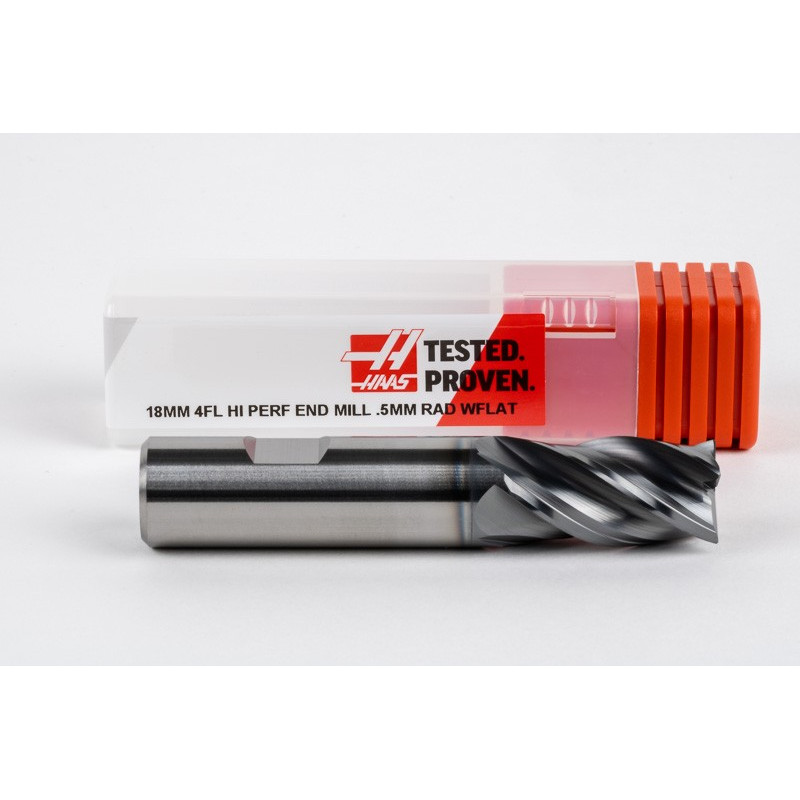 18mm Dia. Carbide End Mill, 4 Flute, Hyb. AlCrN Coated, 18mm Weldon Shank x 32mm LOC, 0.5mm Radius, HTPM