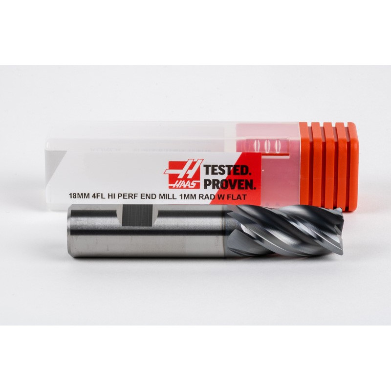 18mm Dia. Carbide End Mill, 4 Flute, Hyb. AlCrN Coated, 18mm Weldon Shank x 32mm LOC, 1mm Radius, HTPM