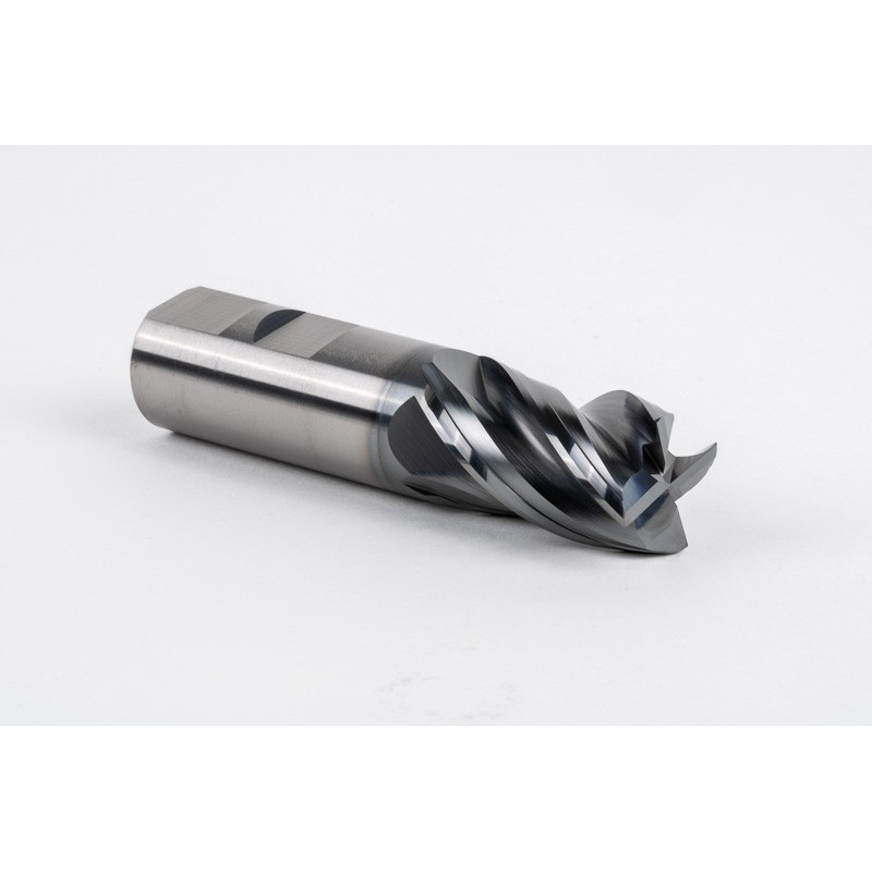 25mm Dia. Carbide End Mill, 4 Flute, Hyb. AlCrN Coated, 25mm Weldon Shank x 40mm LOC, 0.5mm Radius, HTPM